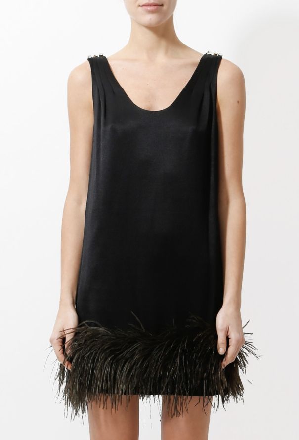 Satin Feather Trim Jacket and Dress Ensemble - 2 Satin Feather Trim Jacket and Dress Ensemble - 2