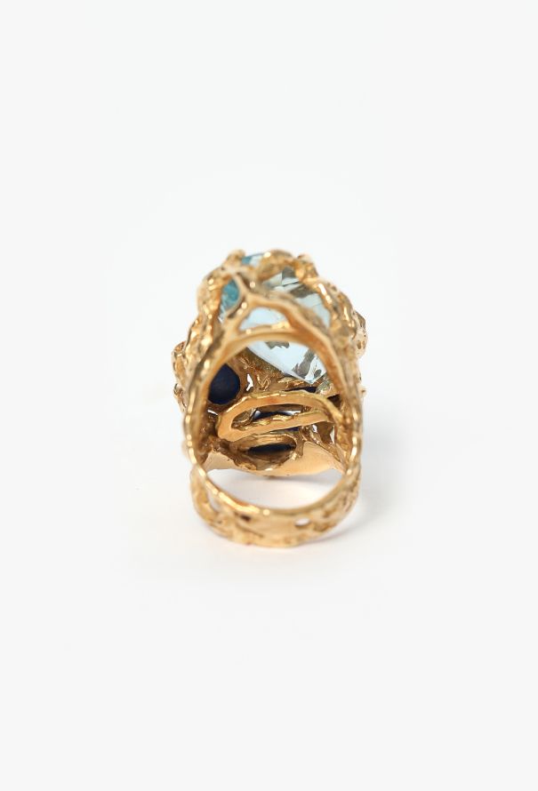 Vintage Fine Jewelry '70s Arthur King 18K Yellow Gold, Aquamarine & Lapis Lazuli Ring - 5