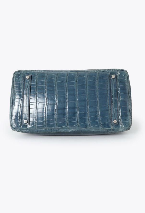Hermès RARE 2005 Bleu Brighton Porosus Birkin 35 - 7