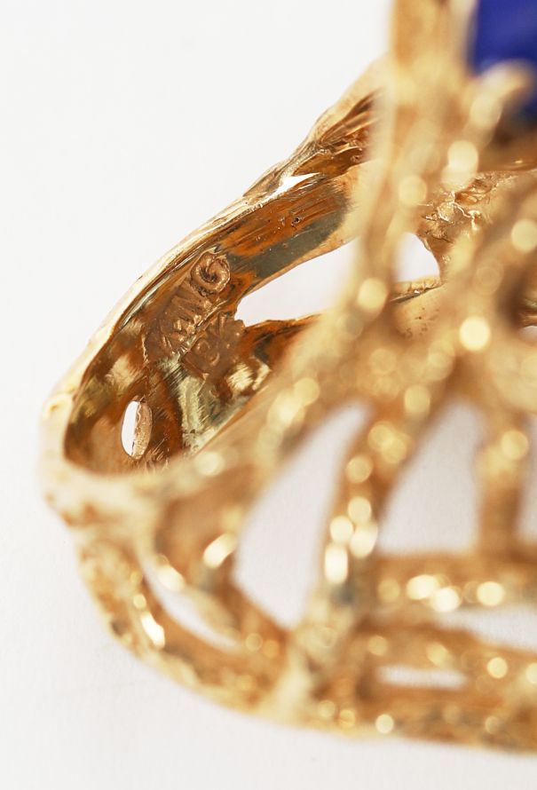 Vintage Fine Jewelry '70s Arthur King 18K Yellow Gold, Aquamarine & Lapis Lazuli Ring - 6