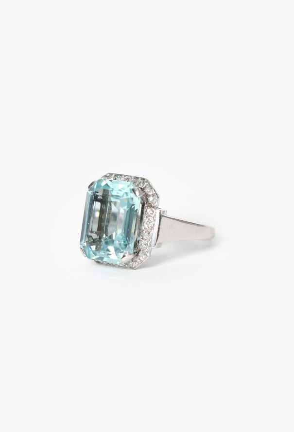 Vintage Fine Jewelry Exquisite 1930s Platinum & Aquamarine Ring - 5