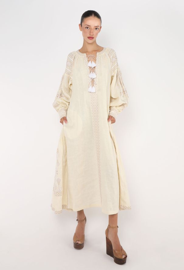 Vita Kin Embroidered Linen Kaftan Dress - 4