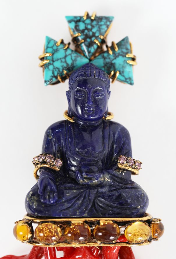Iradj Moini Turquoise & Coral Buddha Brooch - 2