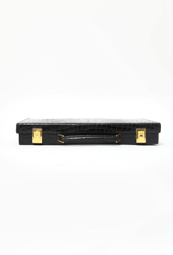 Hermès Rare '50s Black Porosus Toiletry Travel Case - 8