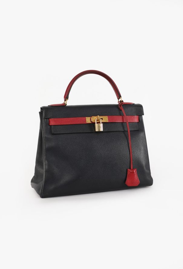 Hermès Rouge H & Navy Courchevel Kelly Retourné 32 - 4