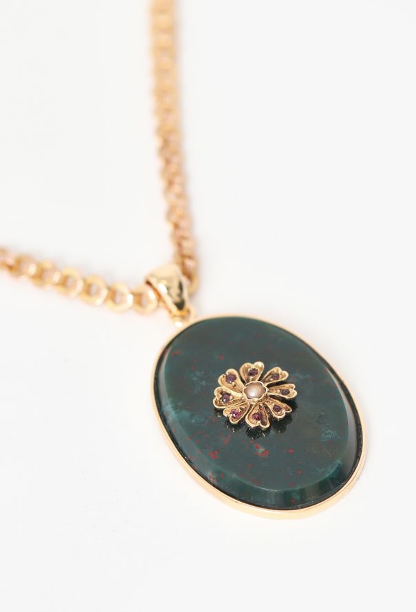 Vintage Fine Jewelry Antique 18k Yellow Gold & Jaspe Sanguin Floral Necklace - 5 Vintage Fine Jewelry Antique 18k Yellow Gold & Jaspe Sanguin Floral Necklace - 5