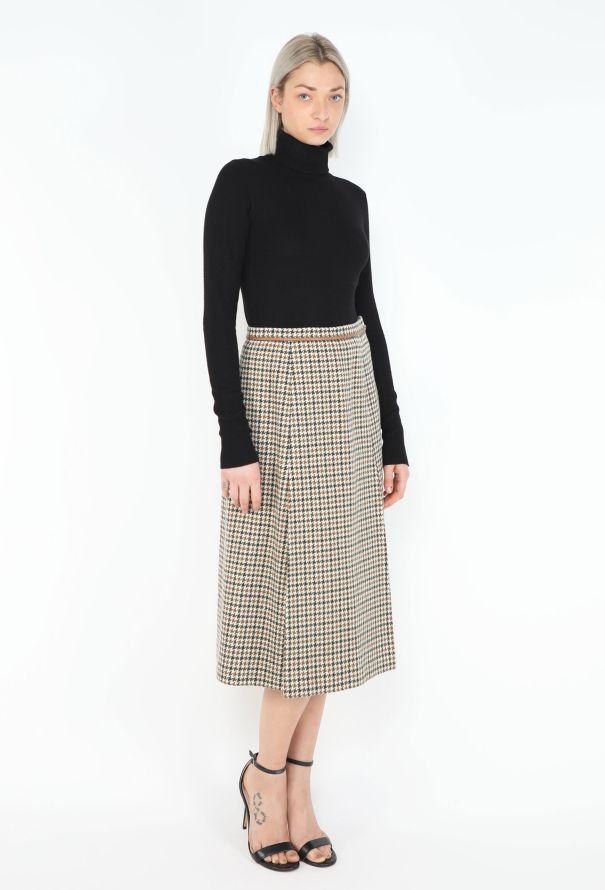 Hermès '70s Pleated Houndstooth Skirt - 3
