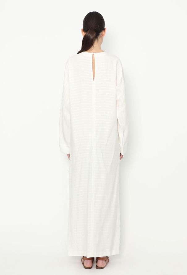 Saint Laurent White Linen Blend Long  Kaftan Dress - 4