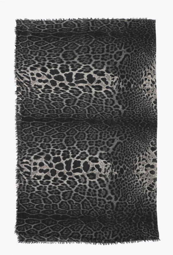 Saint Laurent Frayed Leopard Print Scarf - 1