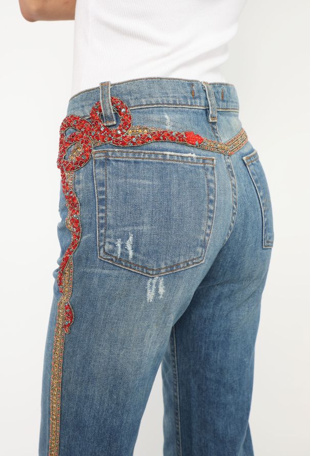 Roberto Cavalli 2005 Snake Embellished Bootcut Jeans - 4