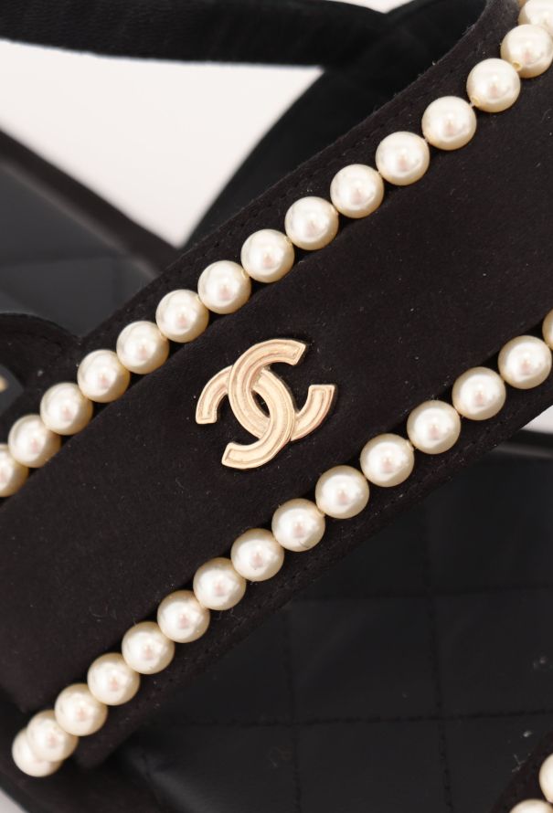 Chanel 2022 Embellished Satin 'CC' Sandals - 6 Chanel 2022 Embellished Satin 'CC' Sandals - 6