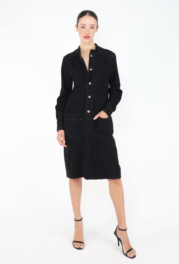 Céline Navy Suede Calèche Dress, 1970s - 4