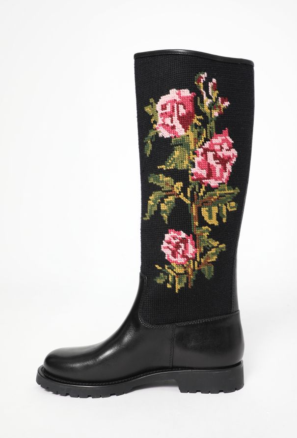Saint Laurent S/S 2016 Leather Needlepoint Boots - 5 Saint Laurent S/S 2016 Leather Needlepoint Boots - 5