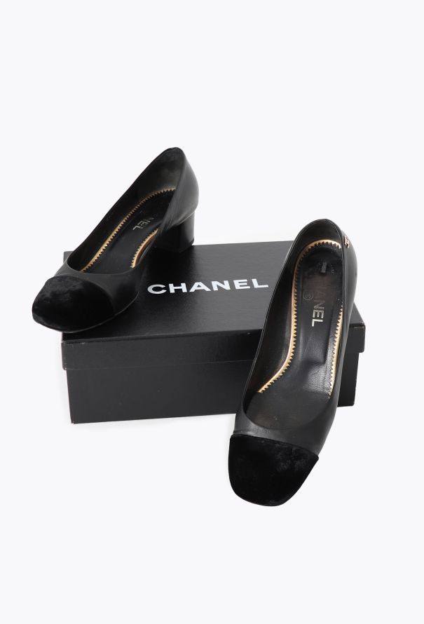 Chanel Velvet Trim Cap-Toe Pumps - 5