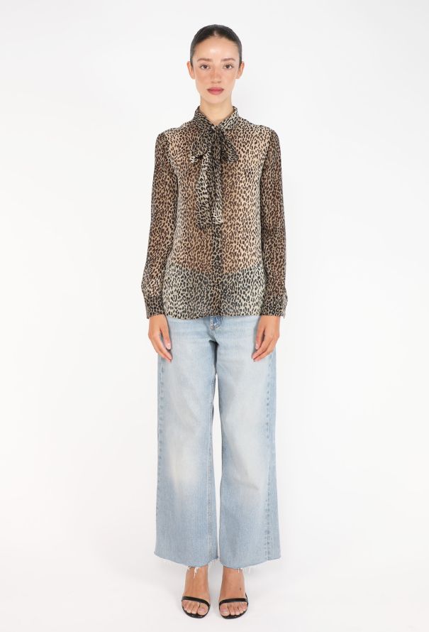 Saint Laurent Leopard Silk Lavallière Blouse - 3