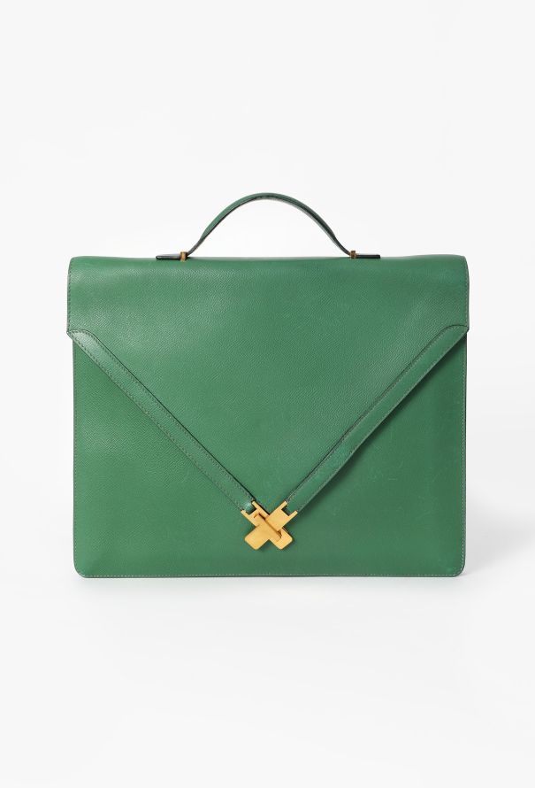 Hermès Rare '90 Green Courchevel Kelly Cross Briefcase - 1 Hermès Rare '90 Green Courchevel Kelly Cross Briefcase - 1