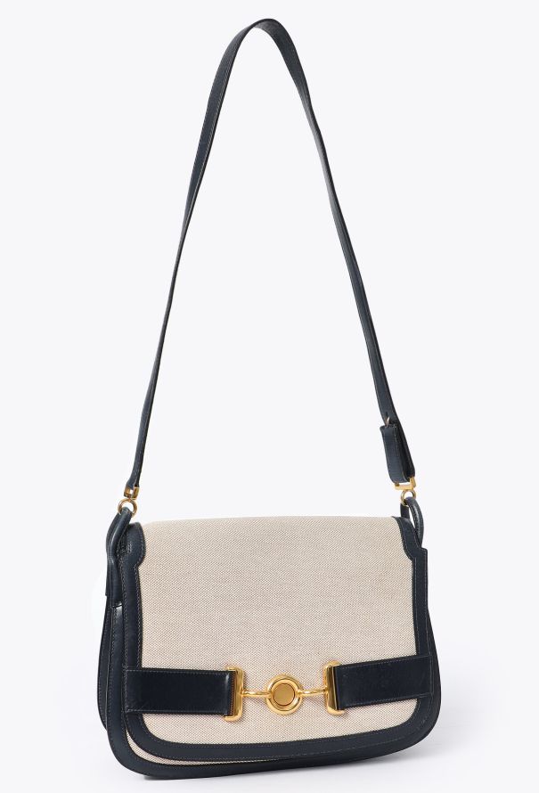 Hermès RARE '70s Toile H & Navy Box Malle Poste Bag - 2