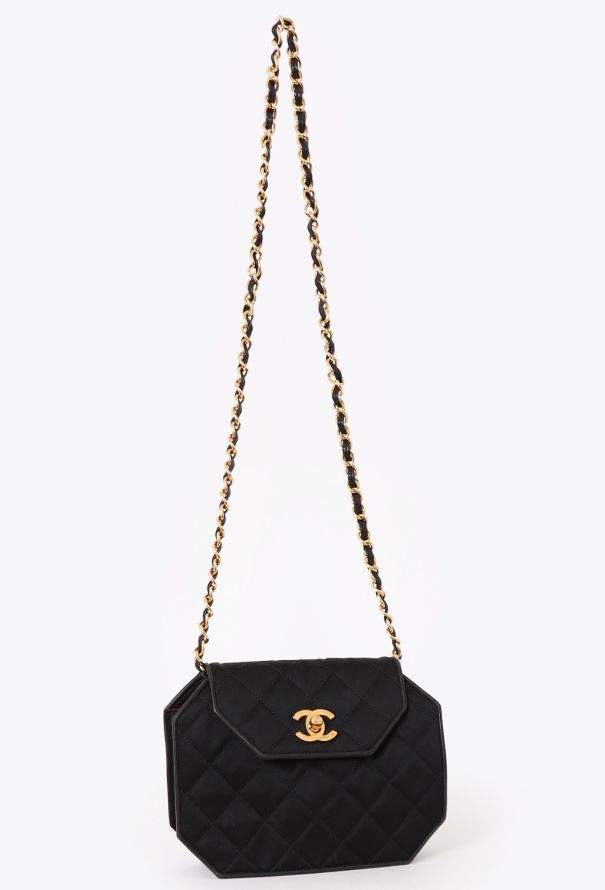 Chanel '90s Black Satin Octagon Classic Chain Bag - 2