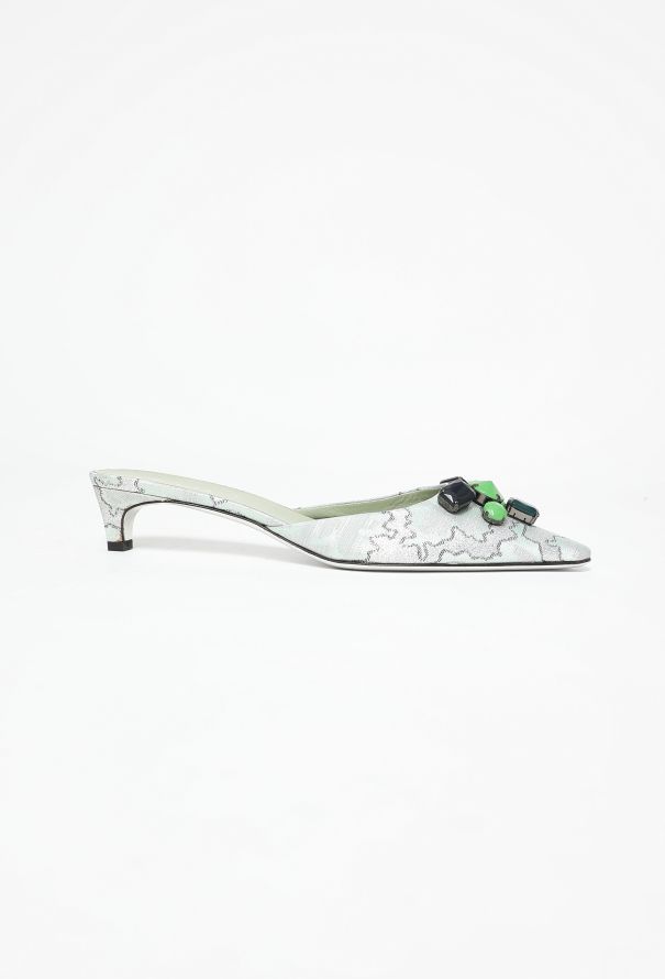 Prada Embellished Jacquard Mules - 1