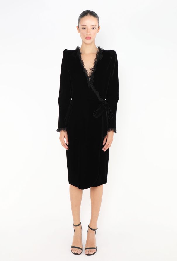 Saint Laurent F/W 2020 Lace Trim Velvet Dress - 1