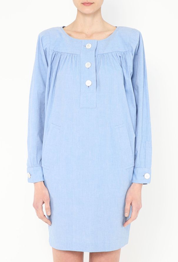 Saint Laurent '70s Ruched Cotton Smock Dress - 4 Saint Laurent '70s Ruched Cotton Smock Dress - 4