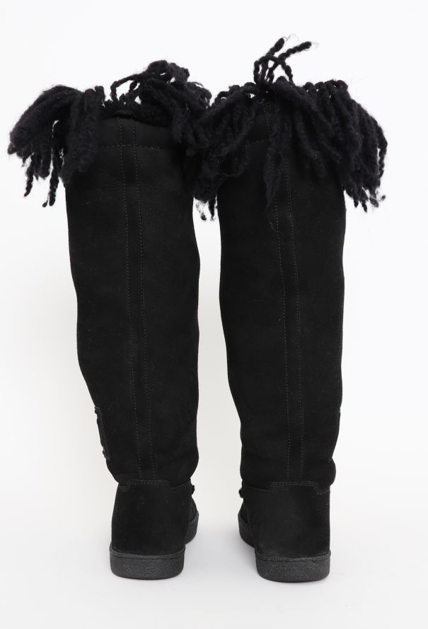 Chanel Suede Shearling 'CC' Knee Boots - 4