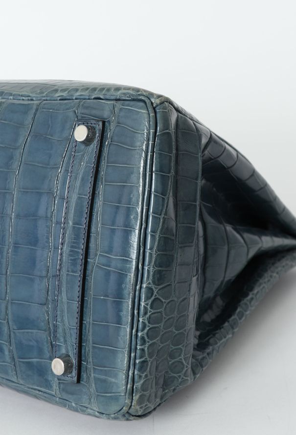 Hermès RARE 2005 Bleu Brighton Porosus Birkin 35 - 8