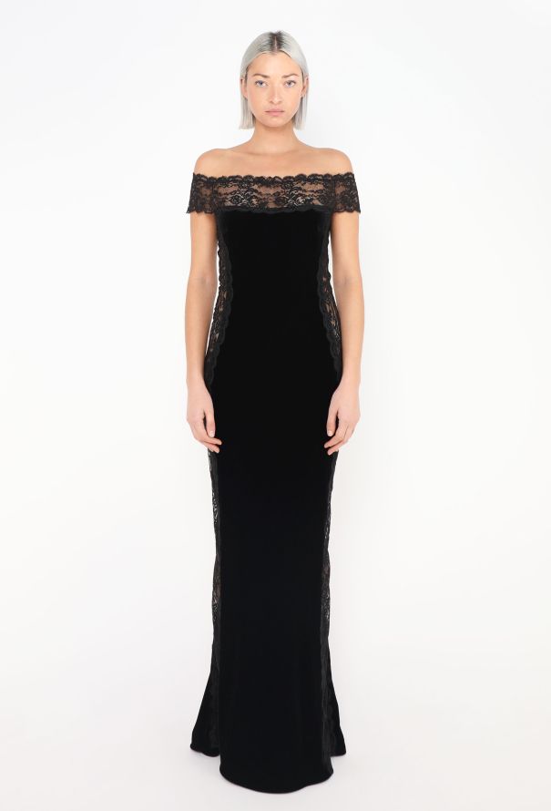 Azzaro Chantilly Off-Shoulder Velvet Gown - 2