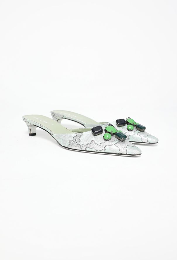 Prada Embellished Jacquard Mules - 3 Prada Embellished Jacquard Mules - 3
