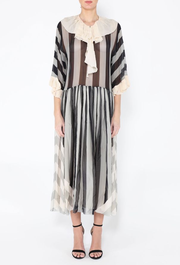 Chloé '70s Striped Silk Ruffle Dress - 3
