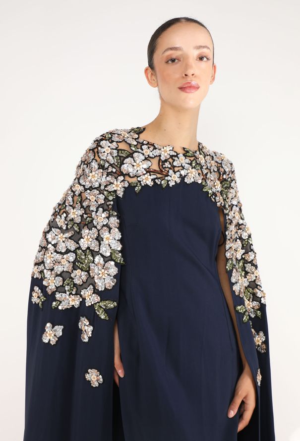 Oscar De La Renta Floral Hand-Embroidered Cape Gown, 2025 - 6