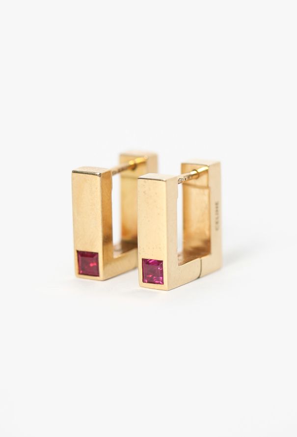 Céline 18K Yellow Gold & Rubies Square Sentimental Earrings - 3