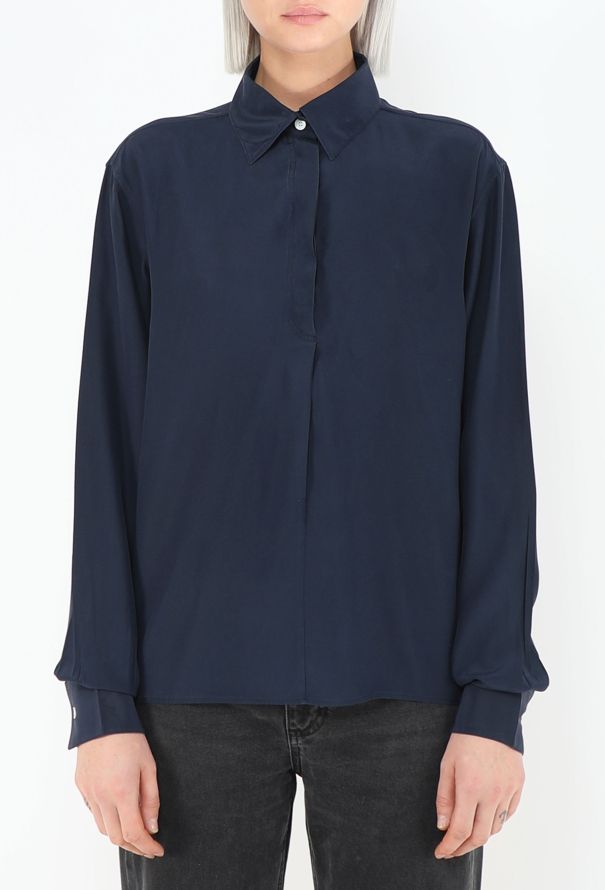Céline Classic Navy Satin Blouse - 5