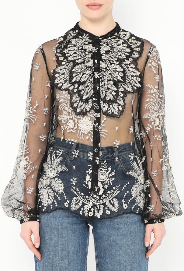 Alexander McQueen S/S 2007 Embroidered Lace Blouse - 1