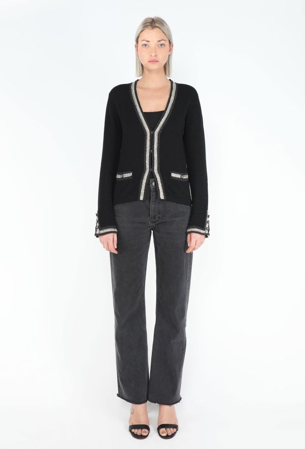 Chanel Cashmere Lamé Trim Cardigan - 3