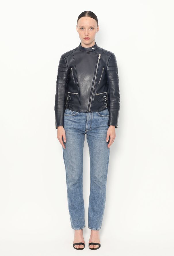 Céline Navy Leather Biker Jacket - 4