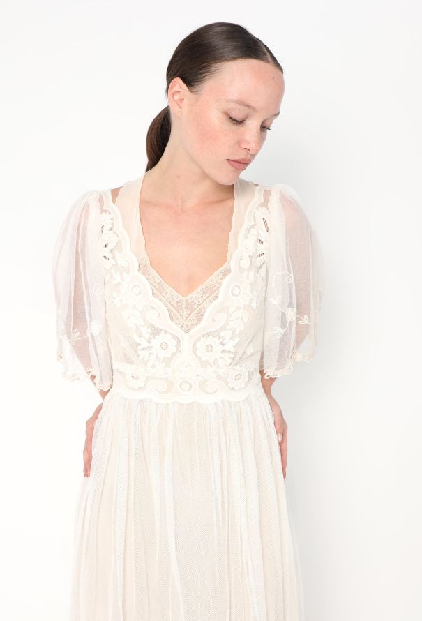 Embroidered Antique Tulle Lace Dress - 3