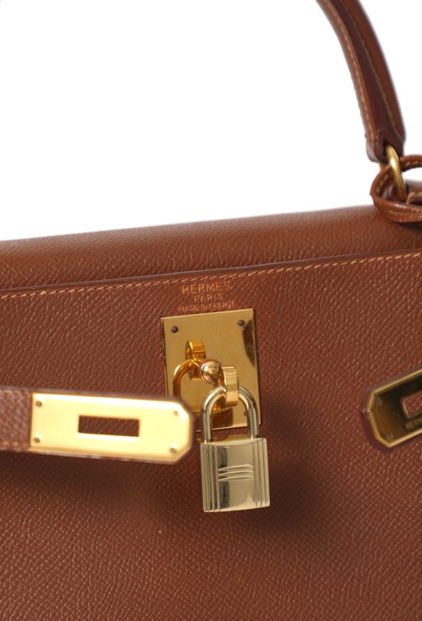 Hermès Vintage Gold Courchevel Kelly Retourné 28 - 10