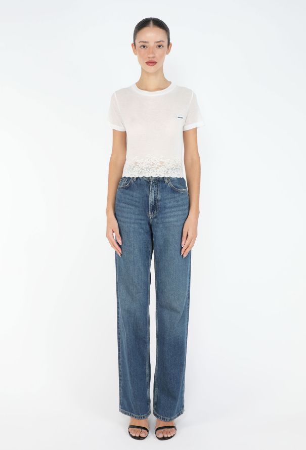 Miu Miu 2025 Cropped Lace Trim T-Shirt - 3