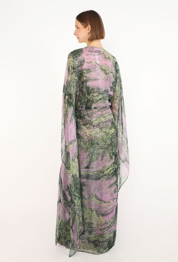 Saint Laurent Printed Chiffon Kaftan Dress, 1991 - 5