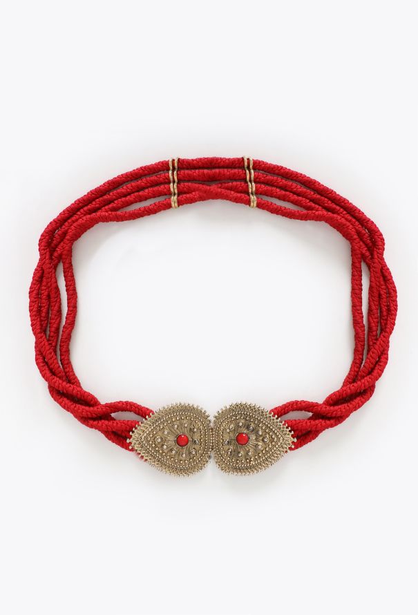 Saint Laurent F/W 1978 Gilded Cabochon Cord Belt - 3