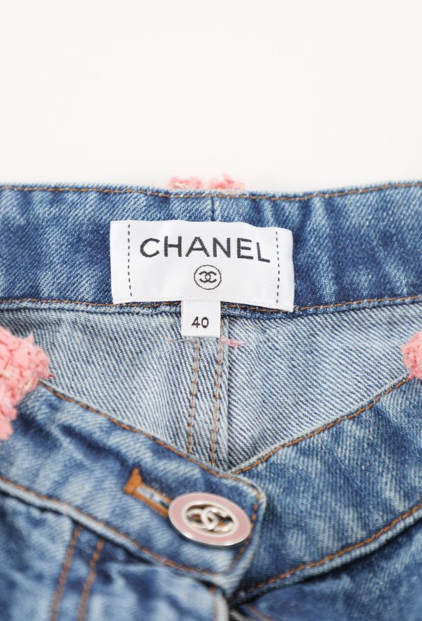 Chanel Resort 2021 Tweed Trim 'CC' Jeans - Blue & Pink - 6