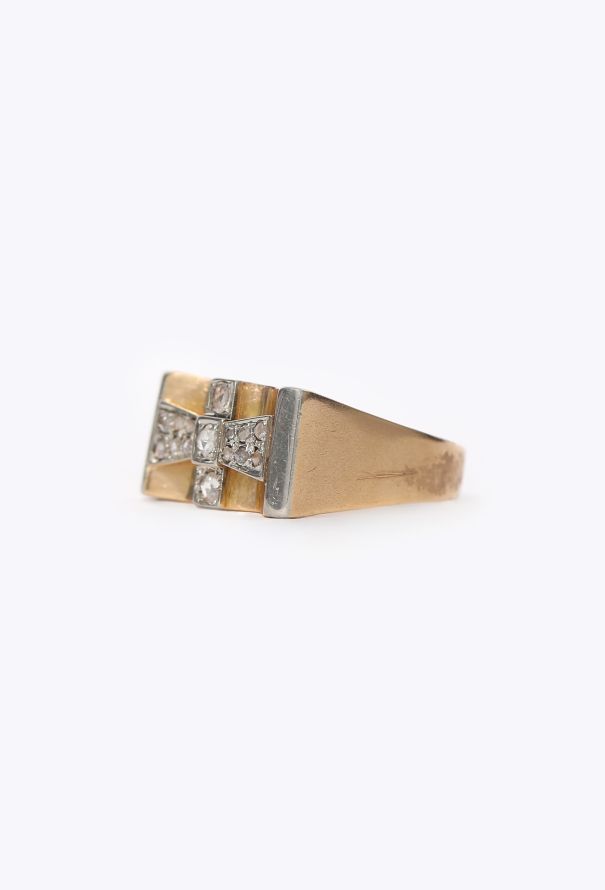 Vintage Fine Jewelry Vintage 18K Gold & Diamond Tank Ring - 3