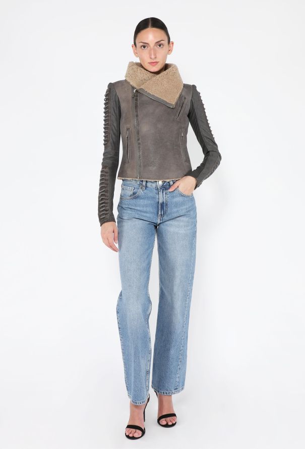 Rick Owens Shearling Leather Biker Jacket - 3
