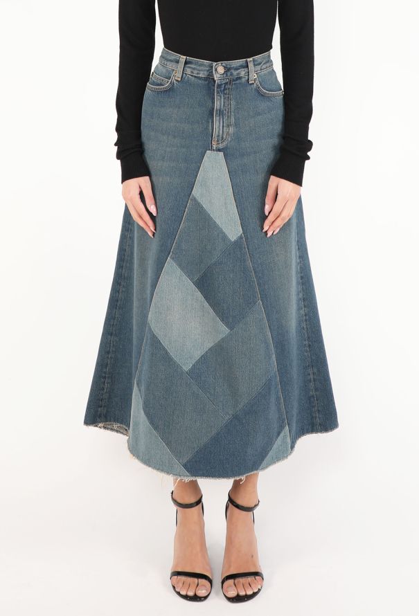 Saint Laurent Pre-Fall 2015 Denim Patchwork Skirt - 4