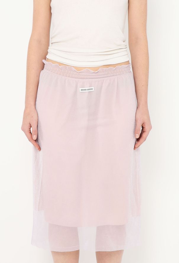 Miu Miu S/S 2023 Iridescent Mesh Logo Skirt - 1