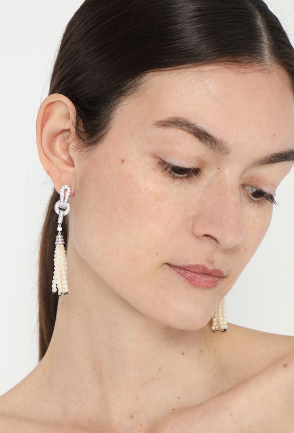 Cartier Agrafe Diamond and Pearl Earrings - 4