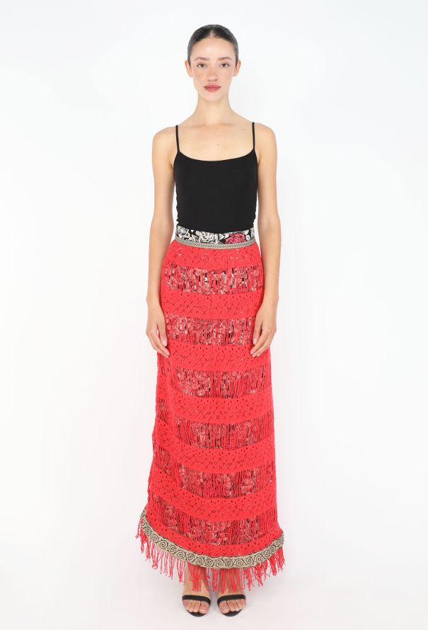 VOYAGE Fringed Maxi Skirt, 1990s - 2