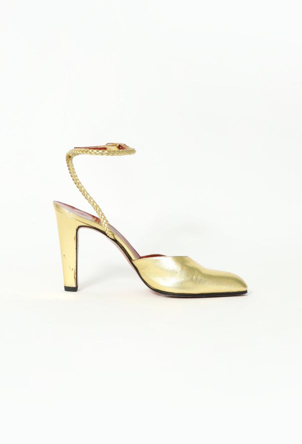 Unique Vintage Metallic Gold Peep Toe Platform Heels