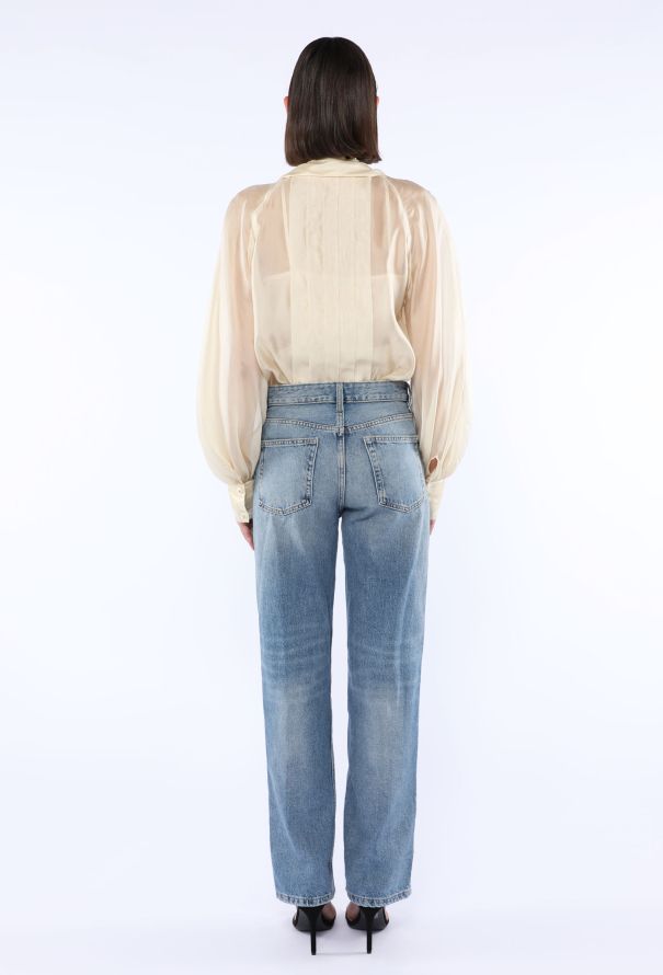 Chanel Silk Pleated Clover Button Blouse, 1980s - 6